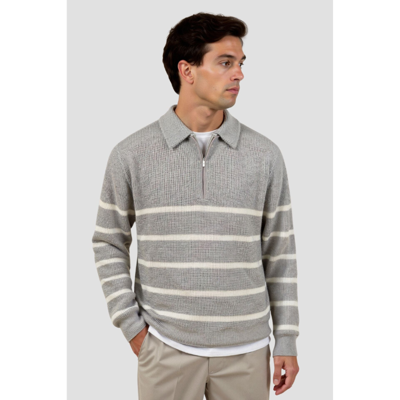 Stijn Gestreepte Zip Sweater – Wolmix