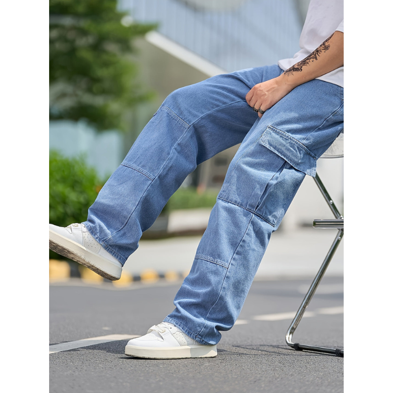 Heren Cargo Denim Broek – Losse Fit met Meerdere Zakken