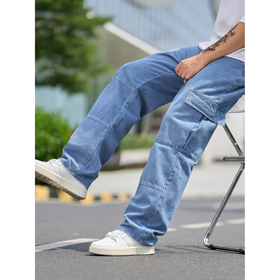 Heren Cargo Denim Broek – Losse Fit met Meerdere Zakken