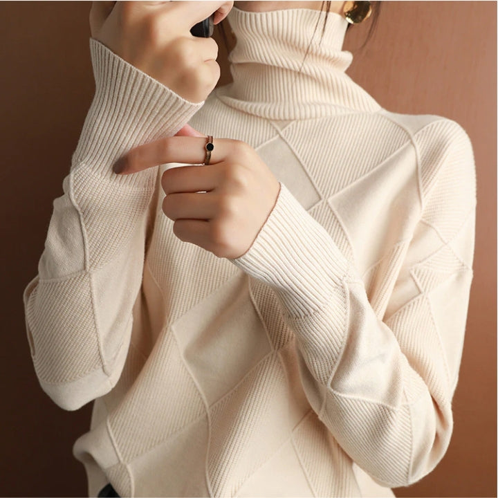 Dames Gebreide Trui met Hoge Kraag – Warm & Oversized Elegance