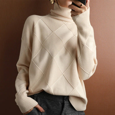 Dames Gebreide Trui met Hoge Kraag – Warm & Oversized Elegance