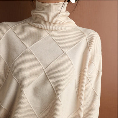 Dames Gebreide Trui met Hoge Kraag – Warm & Oversized Elegance