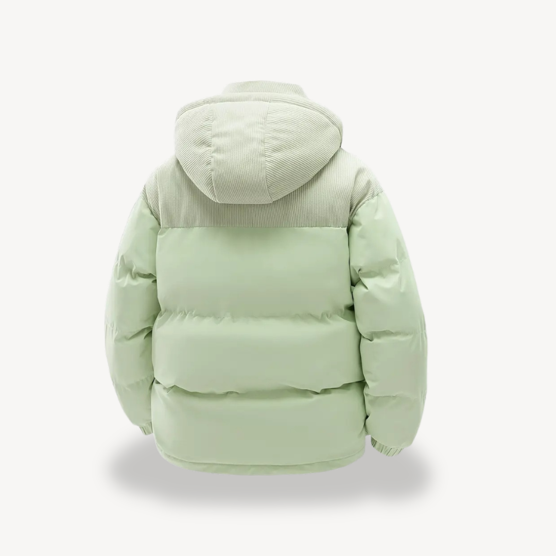 Heren Puffer Jas met Corduroy Capuchon – Warm en Stijlvol