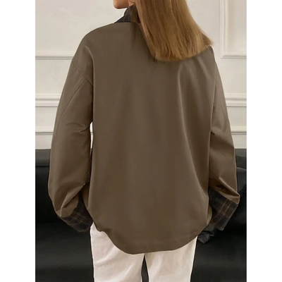 Dames Jas met Ruit Contrastkraag – Bruin