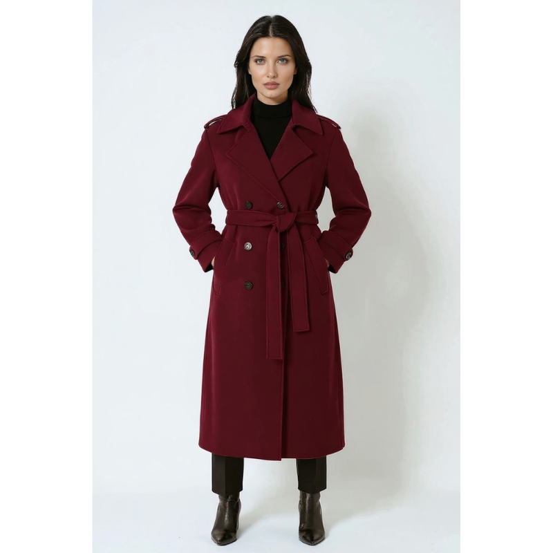 Serena Burgundy Winterjas Dames – Met Ceintuur