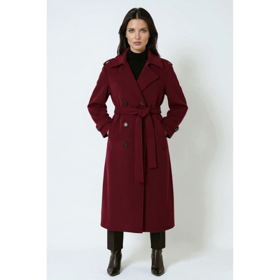 Serena Burgundy Winterjas Dames – Met Ceintuur