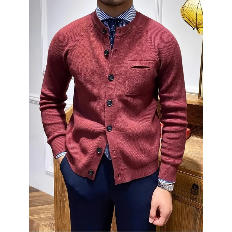 Heren Cardigan – Ribgebreid, Ronde Hals met Knoopsluiting