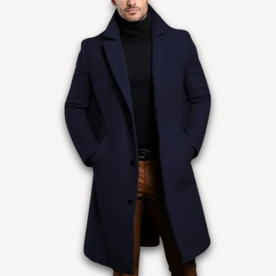 Heren Lange Overcoat – Slim Fit Wolmix Winterjas