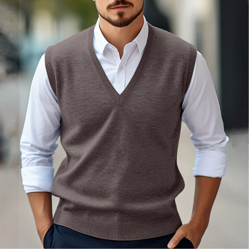 Heren Mouwloze Trui – V-Hals Gebreid Vest Look