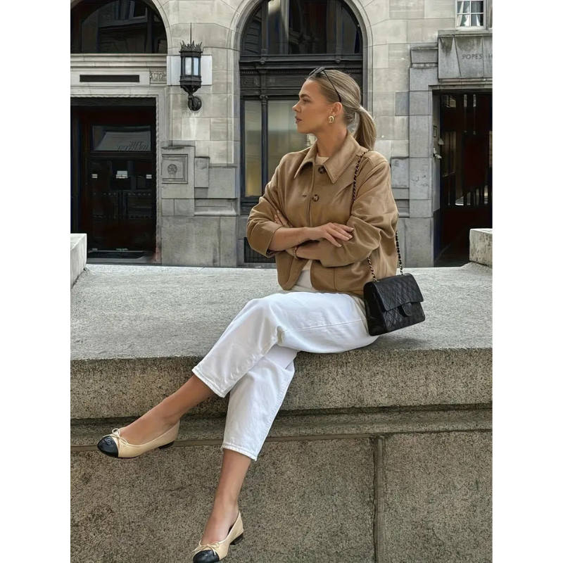Dames Suède Jas met Knoopsluiting – Camel
