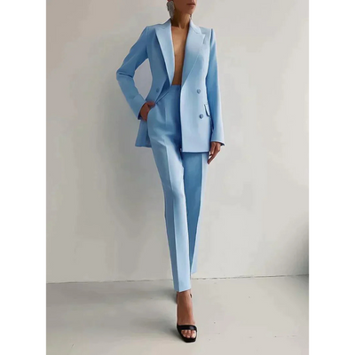 Dames Blazer en Broek Set – Double-Breasted Tailored Pak