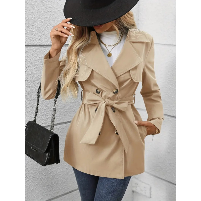 Dames Trenchcoat met Ceintuur – Khaki Double-Breasted