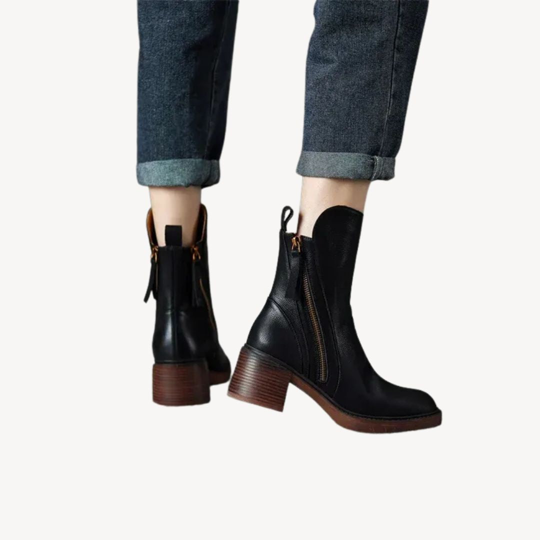 Dames Orthopedische Leren Enkellaarsjes – Zwart & Bruin met Rits