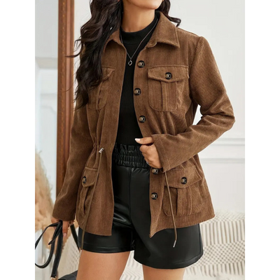 Dames Corduroy Jas met Ceintuur – Bruin