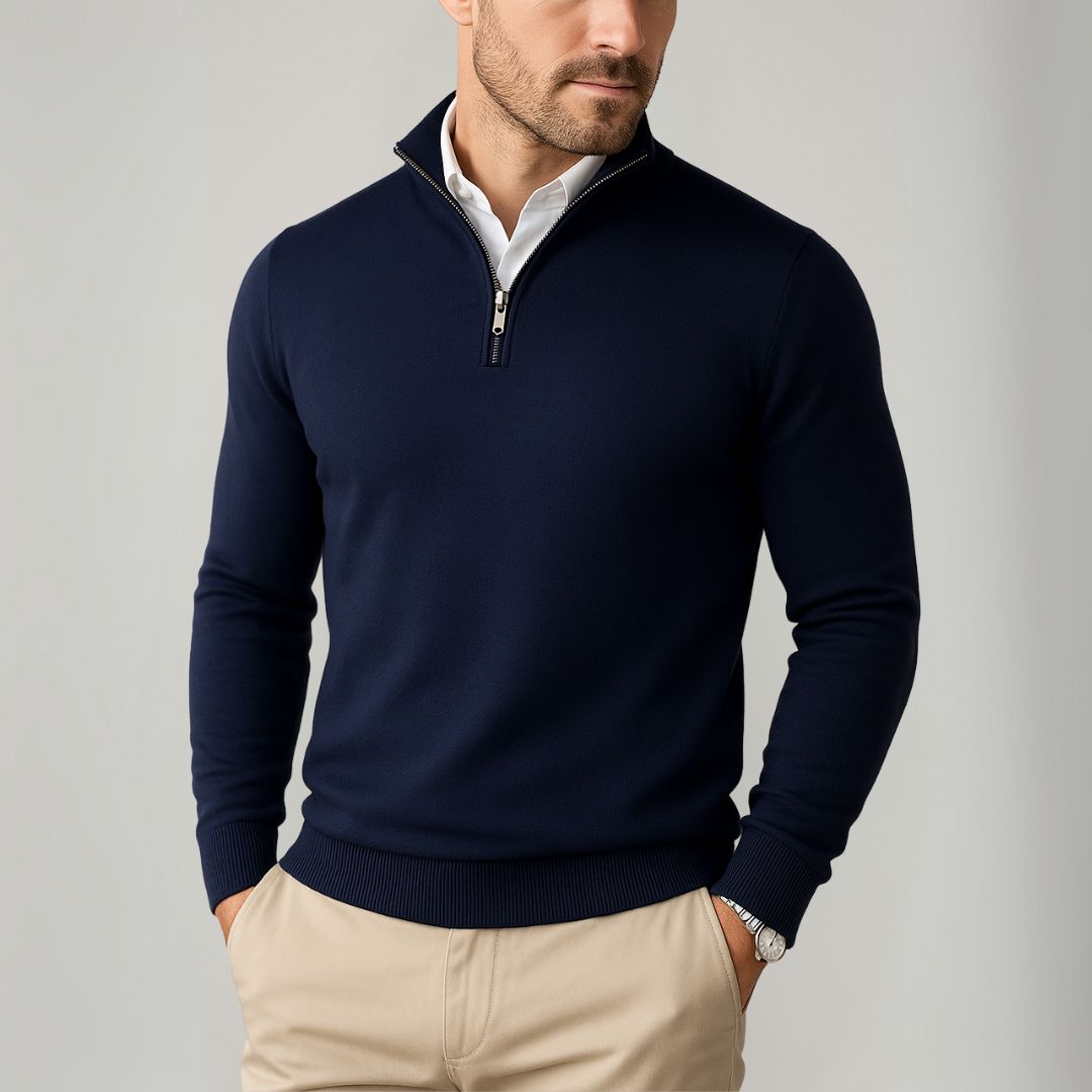Heren Katoenen Quarter-Zip Trui – Slim Fit