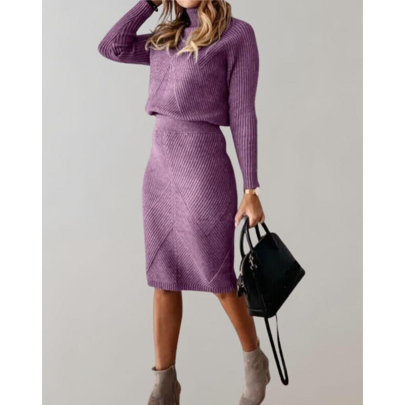 Dames Tweedelig Set – Rollkragen Trui & Smalle Rok Elegant
