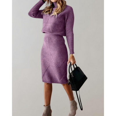Dames Tweedelig Set – Rollkragen Trui & Smalle Rok Elegant