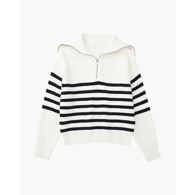 Gestreepte Gebreide Zip-Up Trui