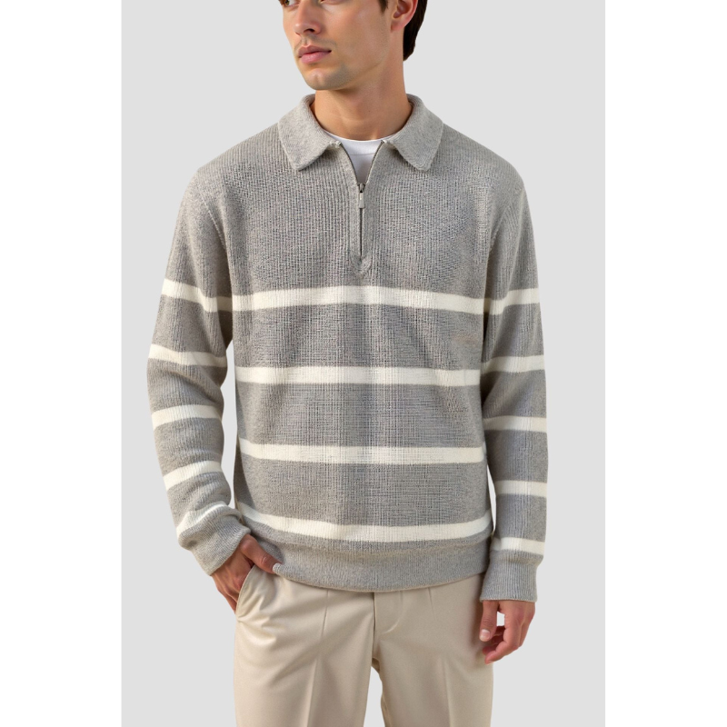 Stijn Gestreepte Zip Sweater – Wolmix