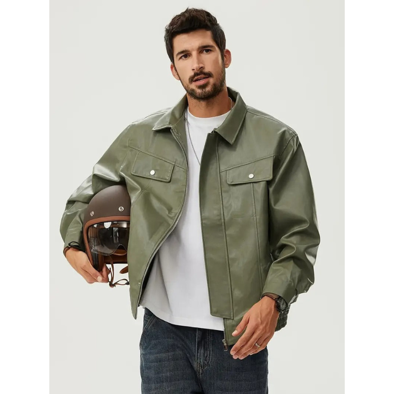 Heren Biker Jacket – Moderne Leren Look met Ritsluiting