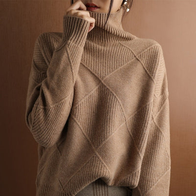 Dames Gebreide Trui met Hoge Kraag – Warm & Oversized Elegance