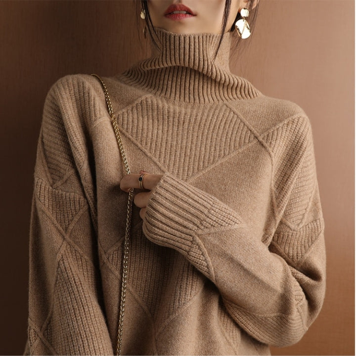 Dames Gebreide Trui met Hoge Kraag – Warm & Oversized Elegance