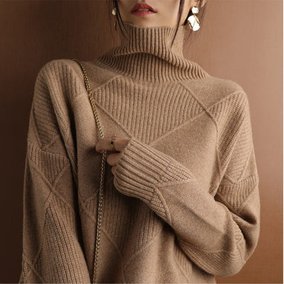Dames Gebreide Trui met Hoge Kraag – Warm & Oversized Elegance