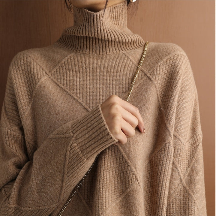 Dames Gebreide Trui met Hoge Kraag – Warm & Oversized Elegance