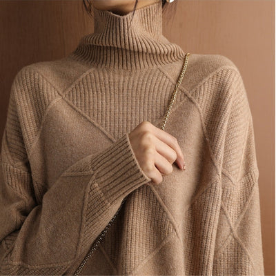 Dames Gebreide Trui met Hoge Kraag – Warm & Oversized Elegance
