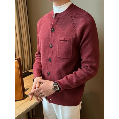 Heren Cardigan – Ribgebreid, Ronde Hals met Knoopsluiting