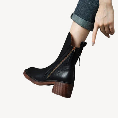 Dames Orthopedische Leren Enkellaarsjes – Zwart & Bruin met Rits