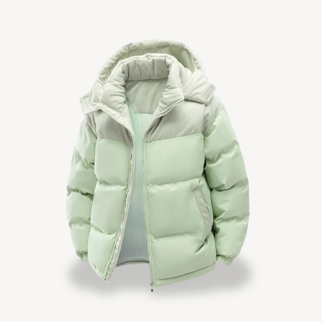 Heren Puffer Jas met Corduroy Capuchon – Warm en Stijlvol