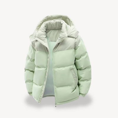 Heren Puffer Jas met Corduroy Capuchon – Warm en Stijlvol
