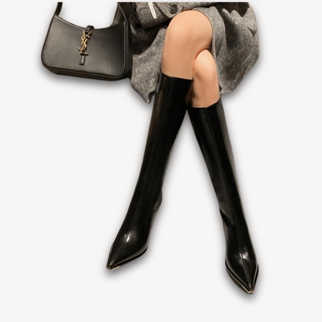 Dames Leren Kniehoge Laarzen – Pointed Toe & Tijdloze Elegantie