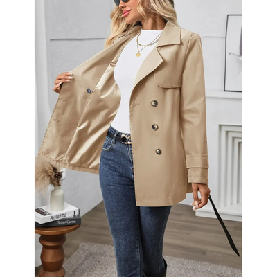 Dames Trenchcoat met Ceintuur – Khaki Double-Breasted