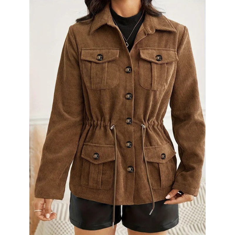 Dames Corduroy Jas met Ceintuur – Bruin