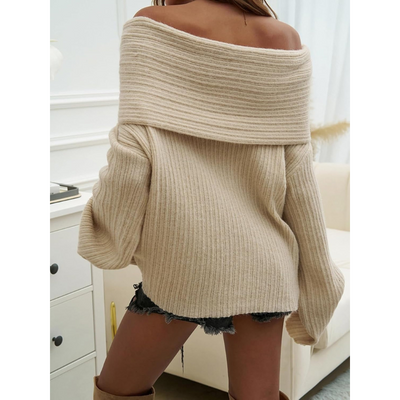 Dames Off-Shoulder Gebreide Trui – Ribpatroon