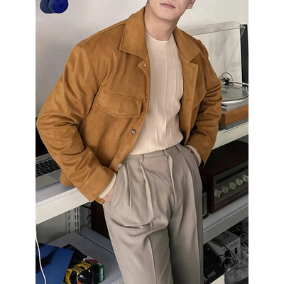 Heren Bruin Button-Down Jacket – Tijdloos & Veelzijdig