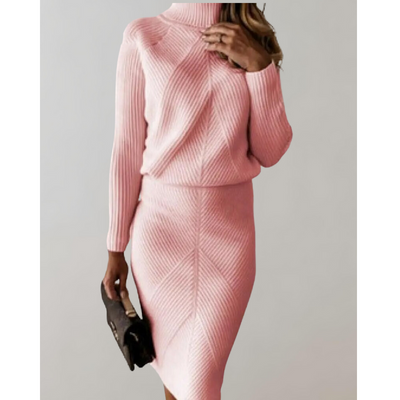 Dames Tweedelig Set – Rollkragen Trui & Smalle Rok Elegant