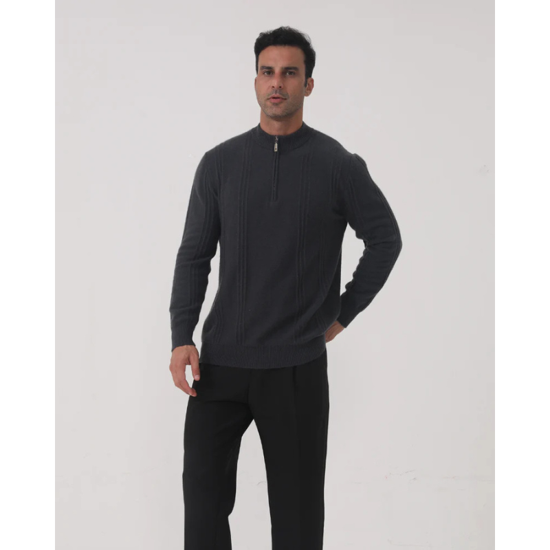 100% Kasjmier Geribbelde Half Zip