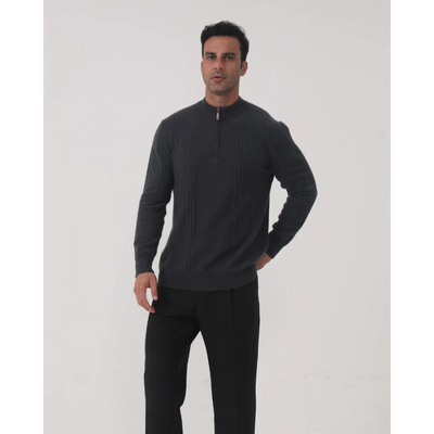 100% Kasjmier Geribbelde Half Zip