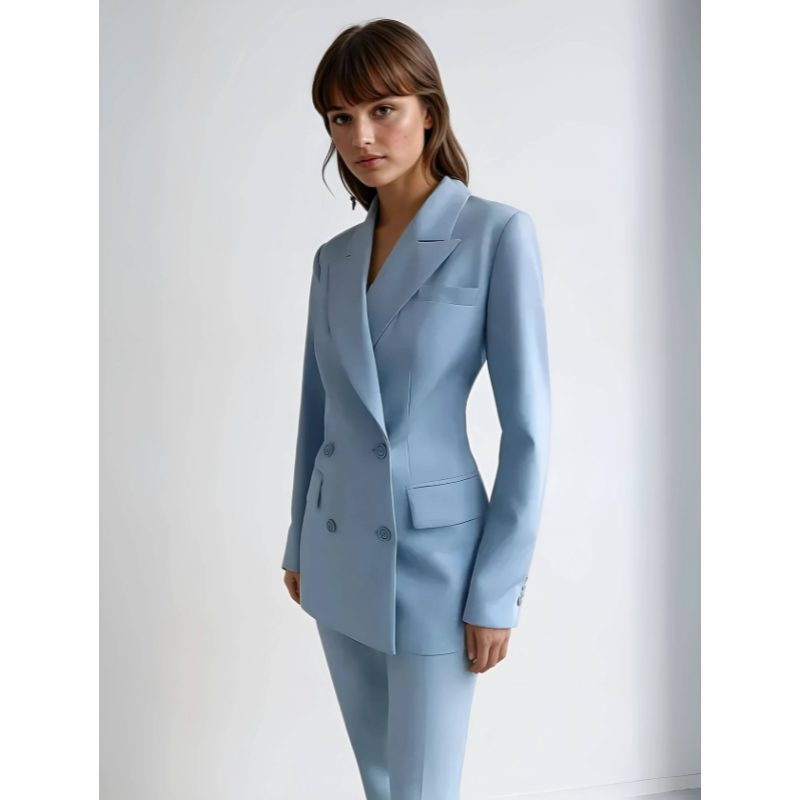 Dames Blazer en Broek Set – Double-Breasted Tailored Pak