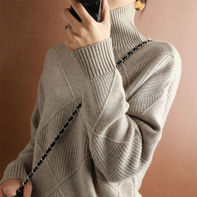 Dames Gebreide Trui met Hoge Kraag – Warm & Oversized Elegance