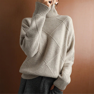 Dames Gebreide Trui met Hoge Kraag – Warm & Oversized Elegance