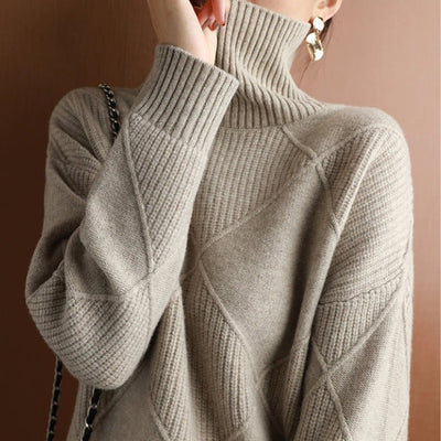 Dames Gebreide Trui met Hoge Kraag – Warm & Oversized Elegance