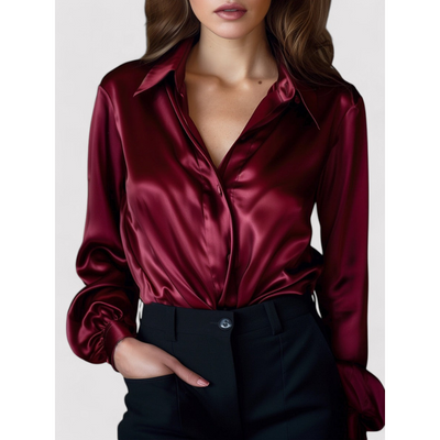 Verona Elegante Satijnen Damesblouse met Lange Mouwen