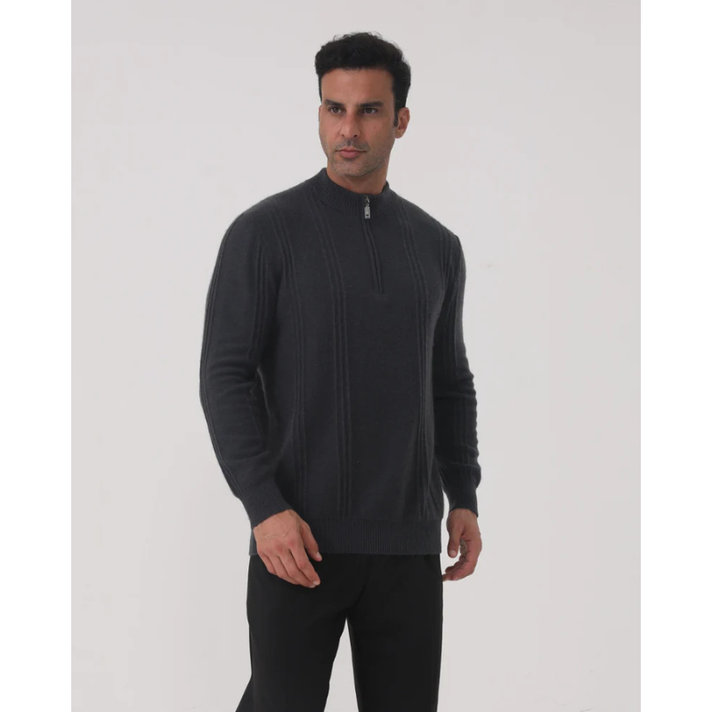100% Kasjmier Geribbelde Half Zip