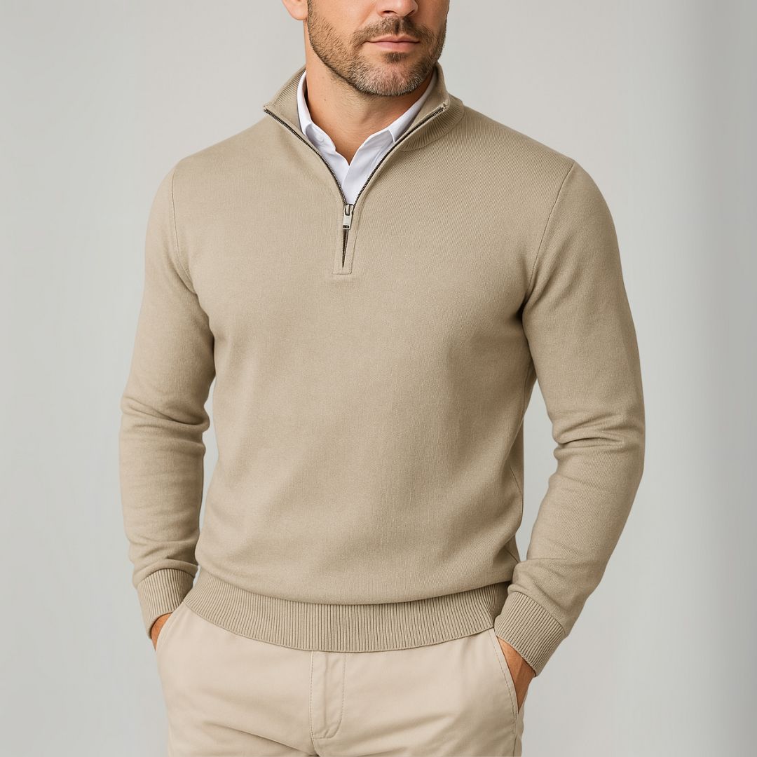 Heren Katoenen Quarter-Zip Trui – Slim Fit