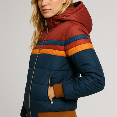 Dames Waterdichte Pufferjas met Capuchon – Kleurblok Winterjas