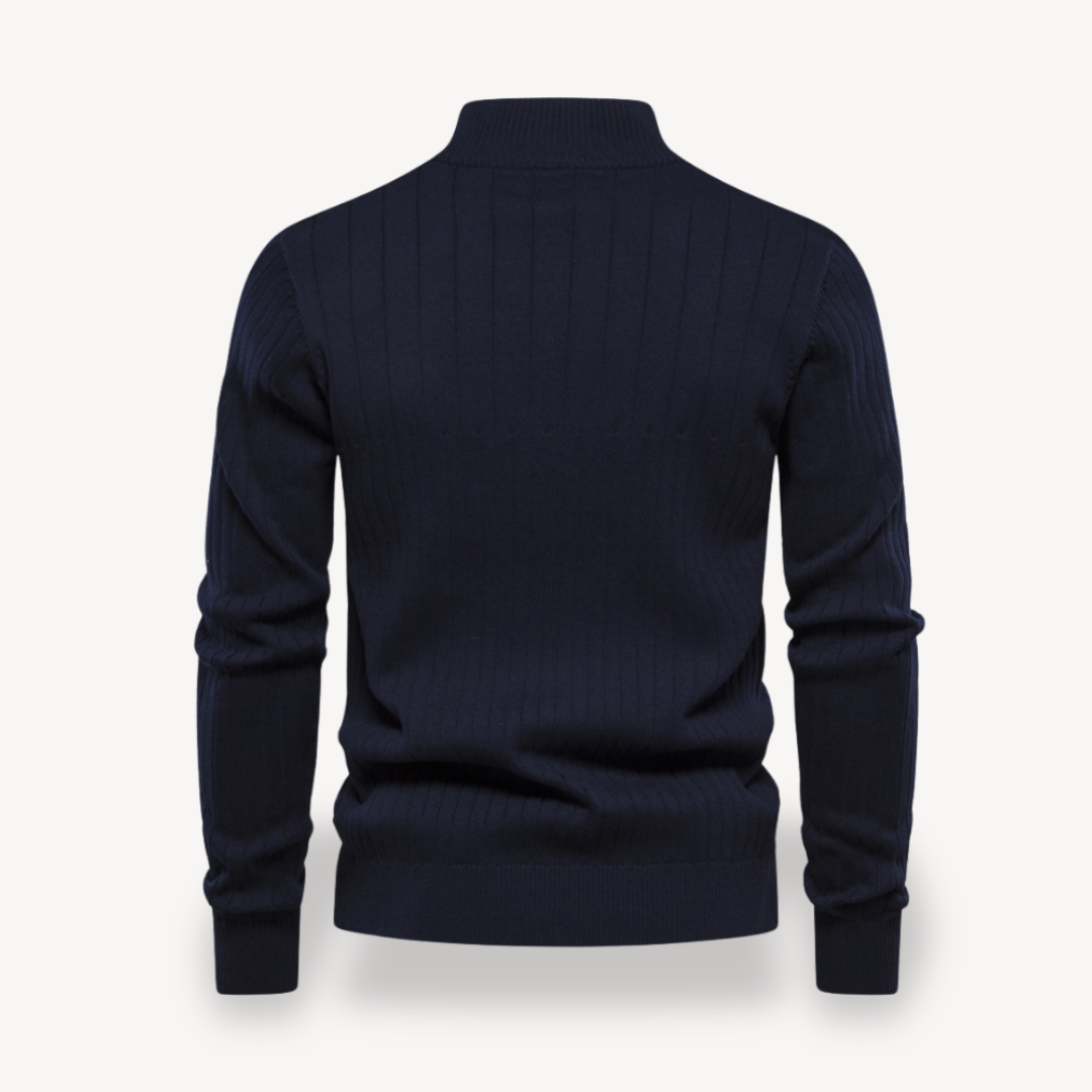 Heren Geribde Katoenen Half-Zip Trui